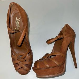 YSL Brown Suede Sandal Heels Size 40